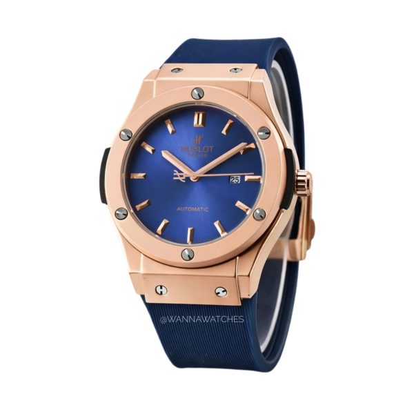 Hublot Classic Fusion 43 Oro Rosa Esfera Azul Correa Azul
