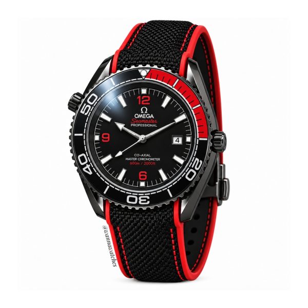 Omega Seamaster 43 Planet Ocean Negro Juego Rojo Correa Negra