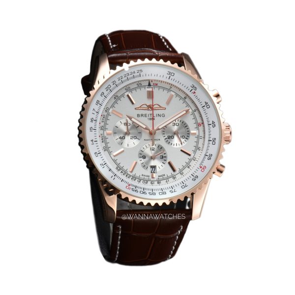 Breitling Navitimer 43 Oro Rosa Esfera Blanca Correa Marron