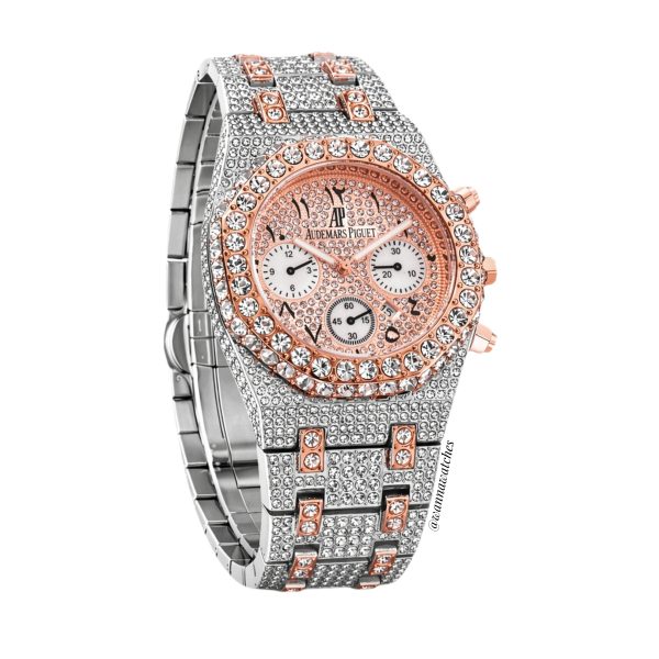 Audemars Piguet Royal Oak 42 Cronó Esfera Arabe Plateado-Oro Rosa con Incrustaciónes