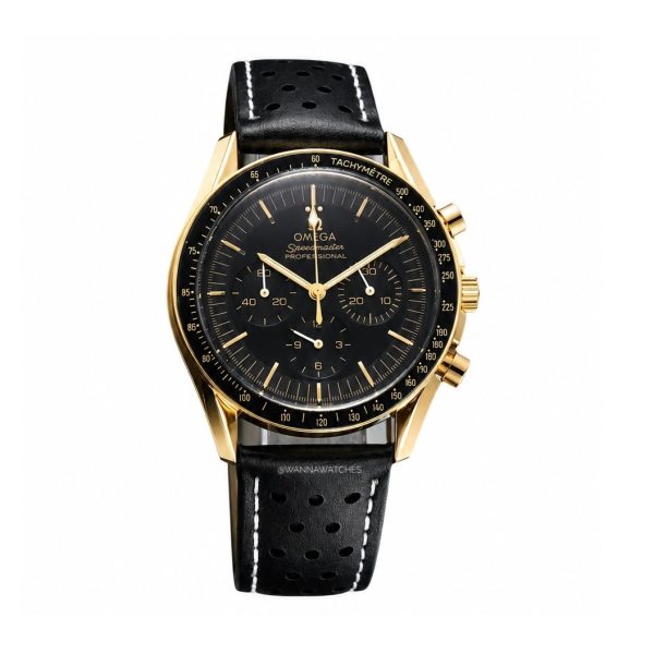 Omega Speedmaster 40 Moonwath Cronografo Dorado Esfera Negra Correa Negra
