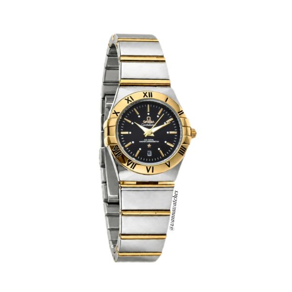 Omega Constellation 28 Plateado Dorado Bisel Dorado Esfera Negra