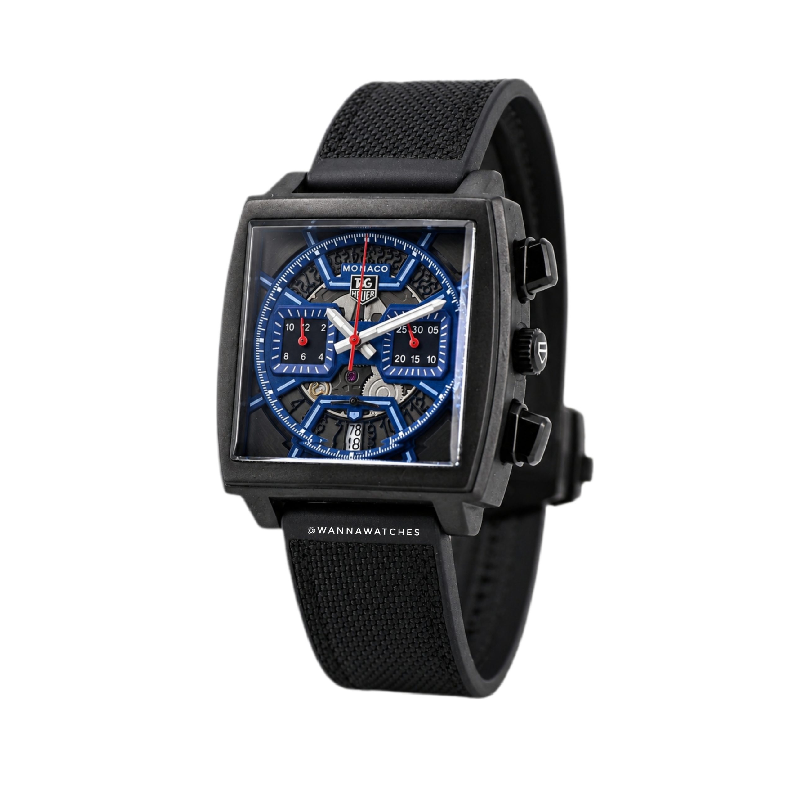 Tag Heuer Monaco 40 Cronografo «Skeleton Blue» Correa Textil Negra