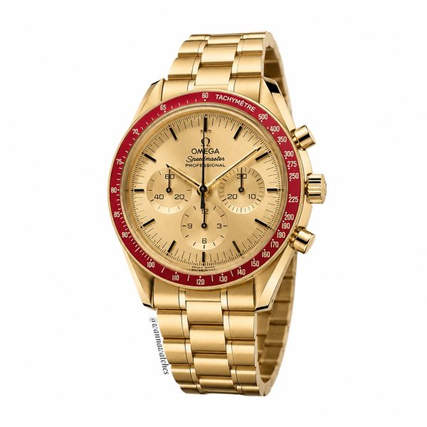 Omega Speedmaster 41 Moonwath Cronografo Dorado Brazalete Esfera Amarilla Rojo
