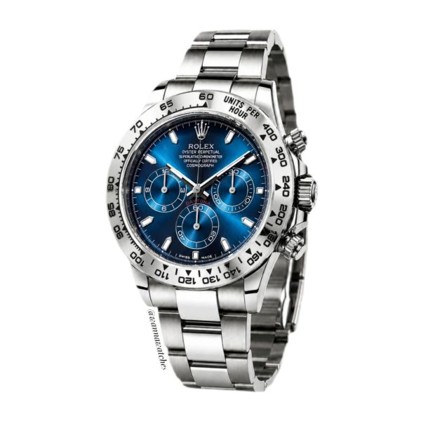 Rolex Daytona 43 Cronógrafo Brazalete Plateado Bisel Plateado Esfera Azul
