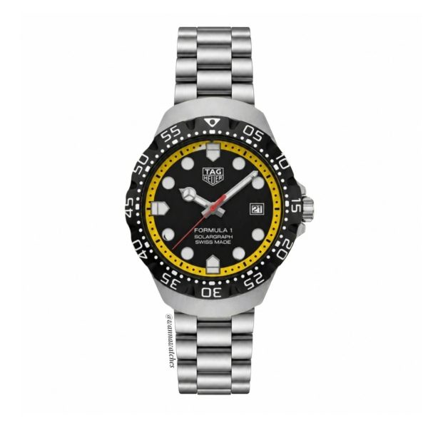 Tag Heuer 40 Formula 1 Solargraph Plateado Esfera Negra Amarilla Brazalete