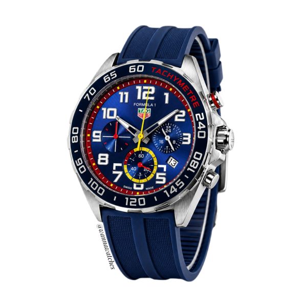 Tag Heuer 43 F1 Red Bull Racing  Cronografo Plateado Esfera Azul Metálico Correa Caucho
