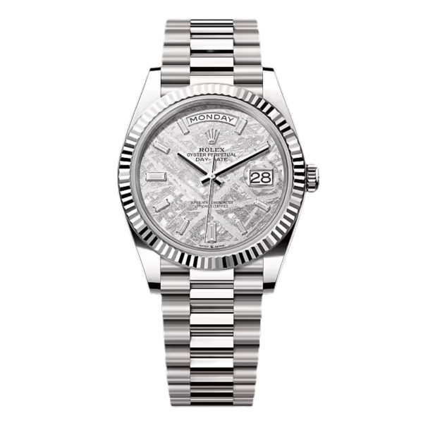 Rolex Day-Date 40 Acero Esfera Meteorito Baguette Automatico AAA