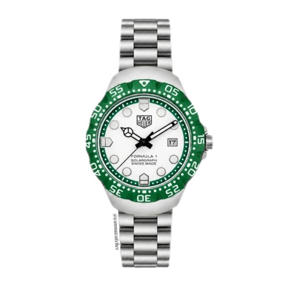 Tag Heuer 40 Formula 1 Solargraph Plateado Esfera Blanca Verde Brazalete