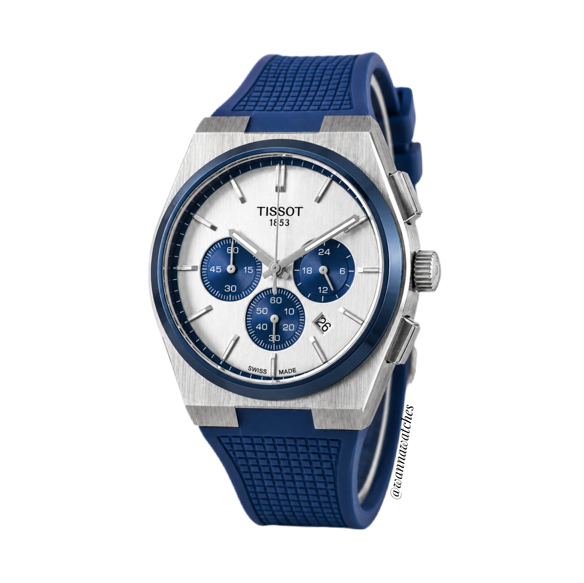 Tissot PRX 43 Cronógrafo Plateado Esfera Plateada Correa Azul