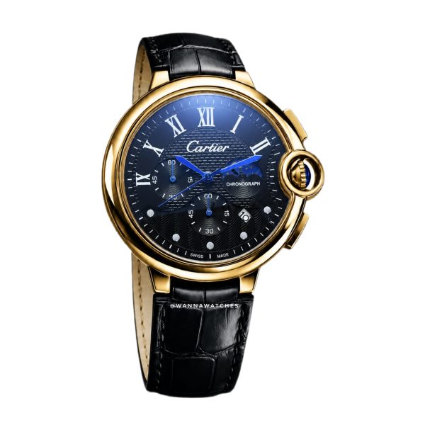 Cartier Ballon Bleu 45 Crono Ventana Fase Dorado Negro Completo