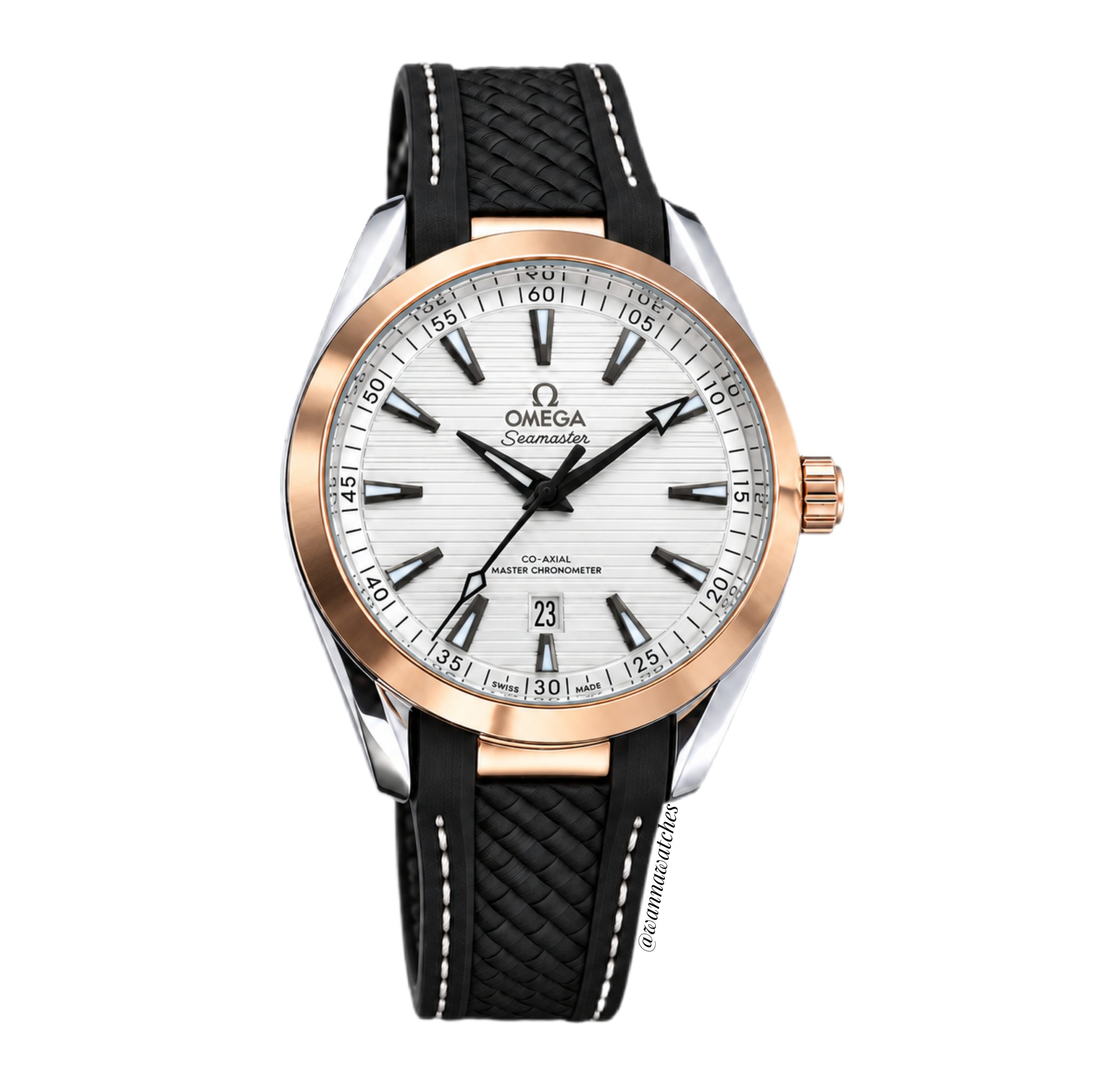 Omega Seamaster 40 Aqua Terra Plateado Oro Rosa Esfera Blanca Correa Negra