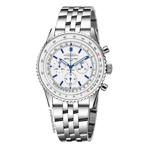 Breitling Navitimer 44 Cronógrafo Plateado Esfera Blanca Brazalete