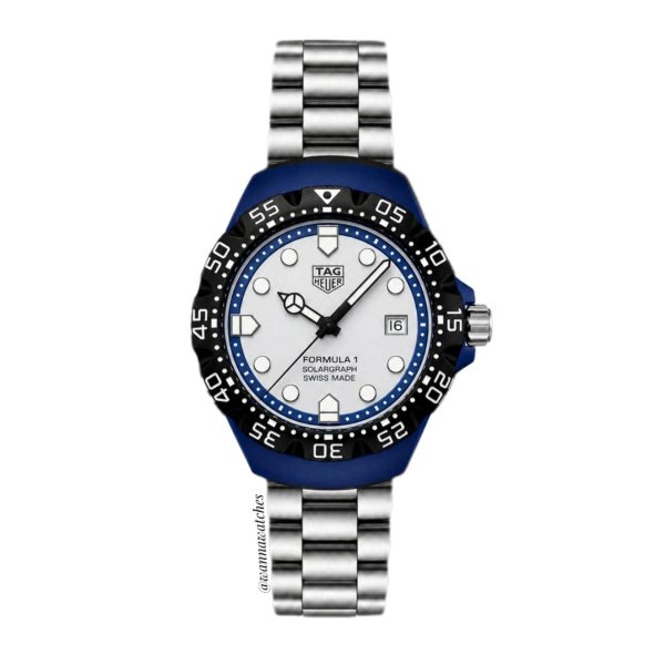 Tag Heuer 40 Formula 1 Solargraph Azul Esfera Bisel Negro Plata Brazalete