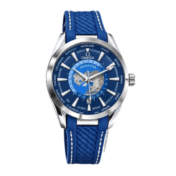 Omega Seamaster 40 Aqua Terra "World Time" Plateado Completo Correa Azul