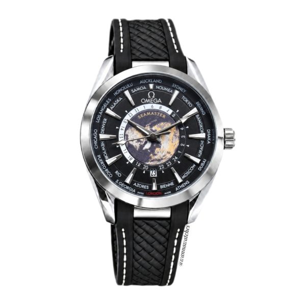 Omega Seamaster 40 Aqua Terra "World Time" Plateado Completo Correa Negra