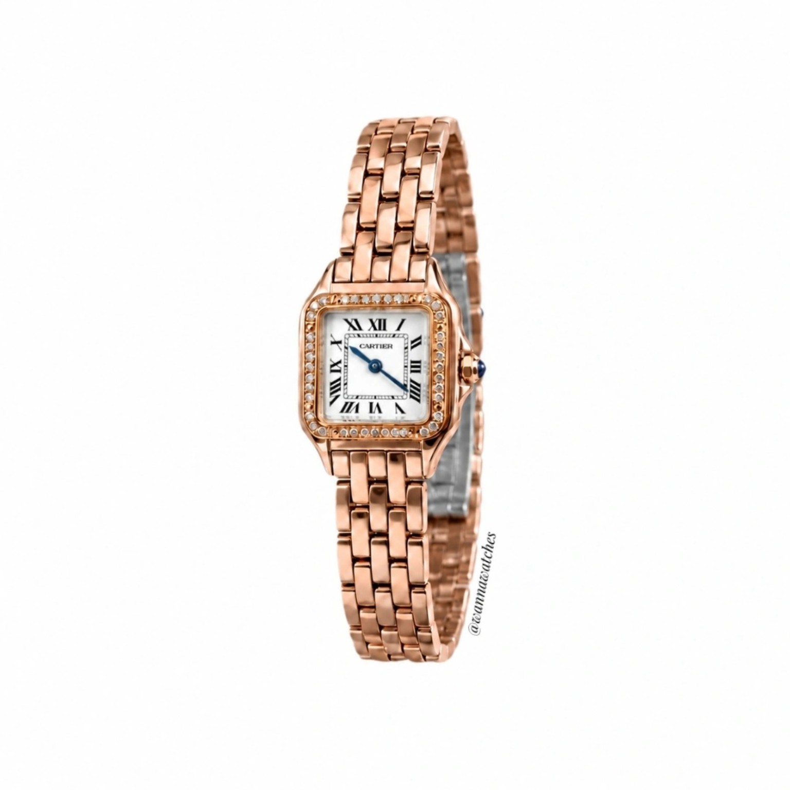 01-1002082486 Cartier Pantera pequeño oro rosa con esfera blanca y bisel con incrustaciones