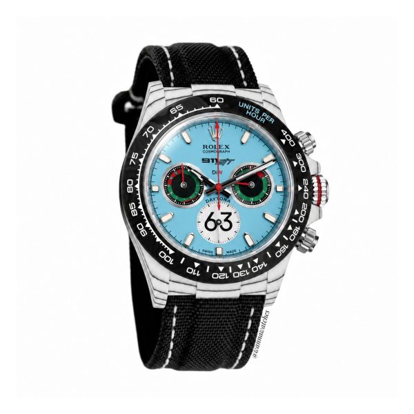 Rolex Daytona 40 DIW Cronógrafo "Porsche 911" Blanco Esfera Azul Hielo Correa Negra