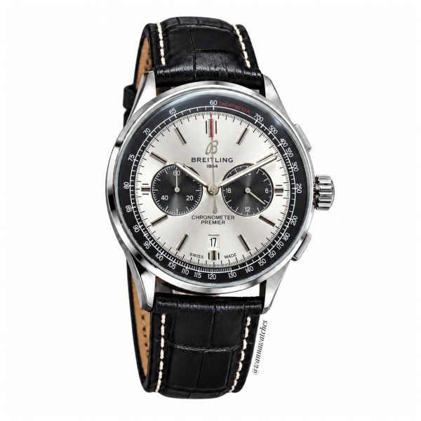 Breitling Premier 44 Cronógrafo Plateado Esfera Plata Correa Negra