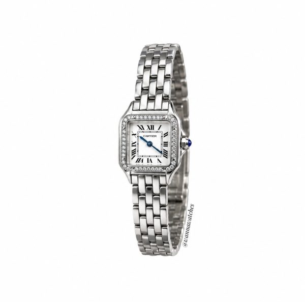 Cartier Pantera Pequeño 30×22 Plateado Esfera Blanca Bisel Con Incrustaciónes