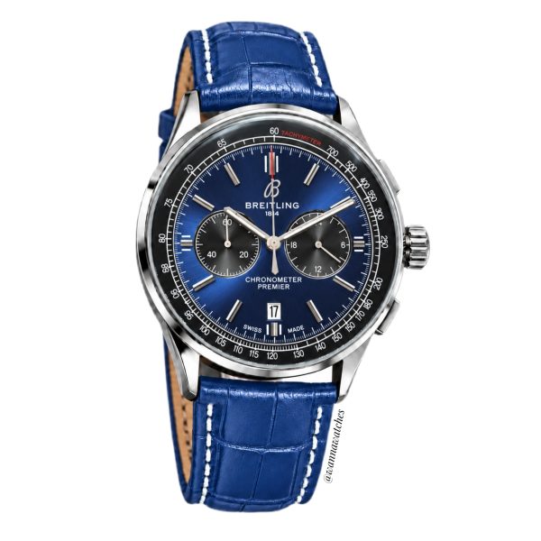 Breitling Premier 44 Cronógrafo Plateado Esfera Azul Correa Azul
