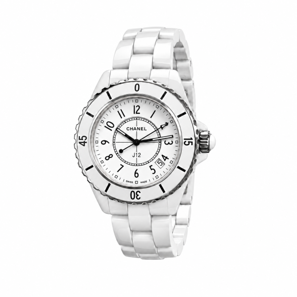 Chanel J12 38 Clásico Cerámica Blanca y Acero, vista de costado
