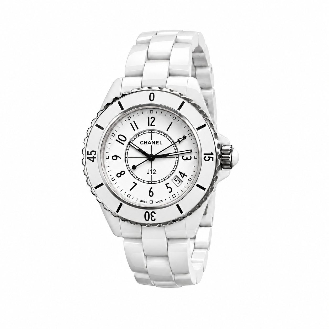 Chanel J12 38 Clásico Cerámica Blanca y Acero Chanel J12 38 Clásico Cerámica Blanca y Acero, vista de costado